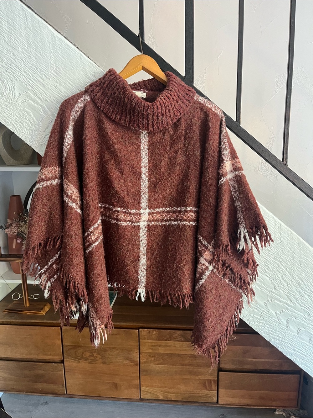 World Market Plaid Fringe Poncho